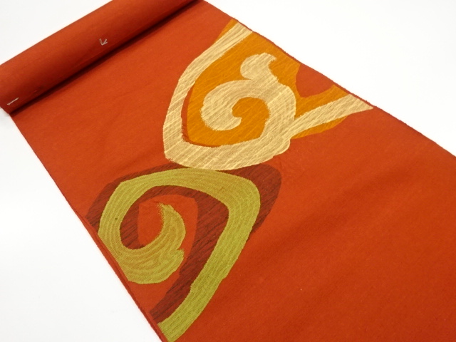 アンティーク　唐草模様織り出し　紬　名古屋帯地反物